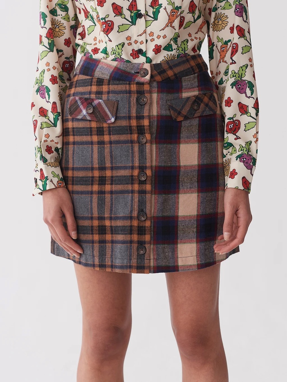 Lazy Oaf mixed plaid button down mini skirt size 8